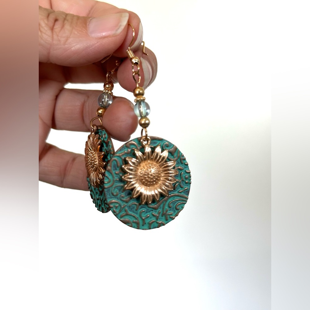 Sunflower Turquoise Dangle Earrings